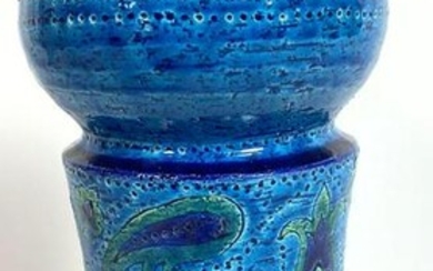 BITOSSI Aldo Londi Decorated blue vase with bulbous top