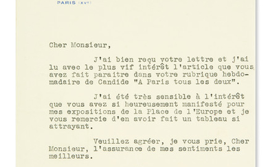 (BUSINESS.) CITROËN, ANDRÉ. Typed Letter Signed, to journalist and author Miguel Zamacois, in...