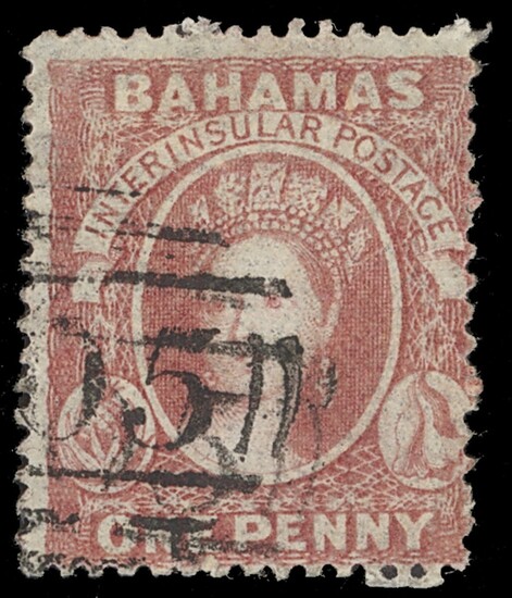 Bahamas 1860 Clean-cut Perforated 14 to 16 Issued Stamps 1d. lake, used with clear "A05" cancel...