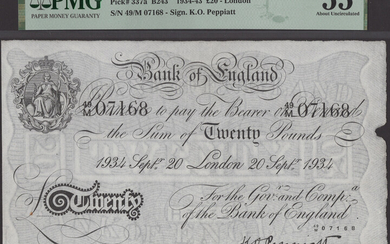 Bank of England, Kenneth O. Peppiatt, £20, London, 20 September 1934, serial...