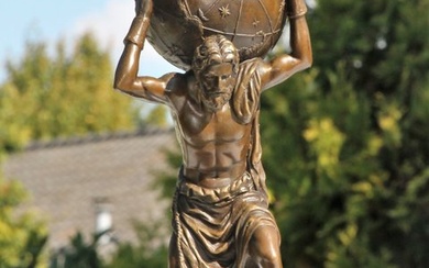 Beautifully detailed bronze statue of Atlas (Greek God) - marble bronze