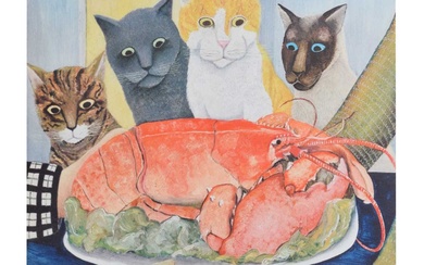 Beryl Cook (1926-2008) - Signed print - 'Four Hungry Cats'