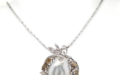 Big South Sea Pearl and 3.21ctw Natural Diamonds - IGI Report - 18 kt. White gold - Necklace with pendant South Sea Pearl