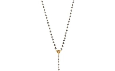 Black Diamond Bead, Brown Diamond and Gray Tahitian Cultured Pearl Pendant-Necklace