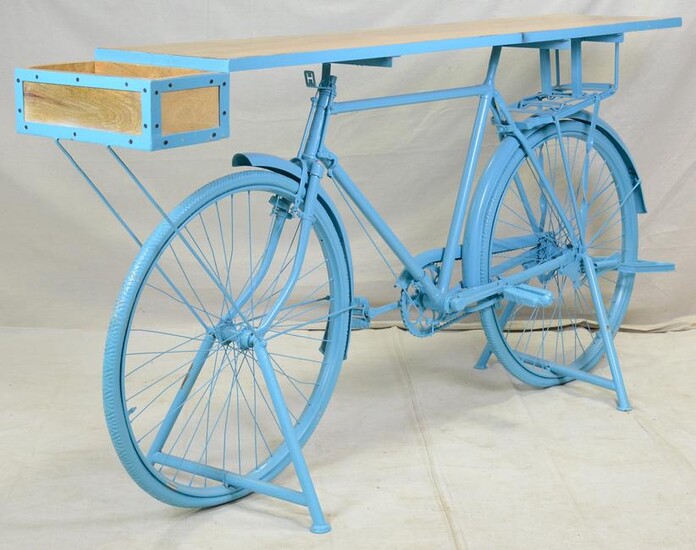 Blue Bicycle Console Table - Reclaimed Wood Top