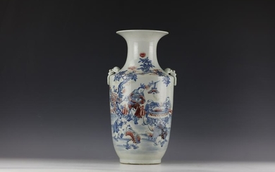 A Blue and White Bird and Floral Moonflask Vase