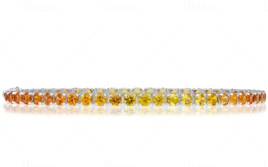 Bracelet - Platinum - Yellow/Orange Sapphires - Diamond Cut - GRA Certified