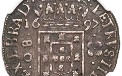 Brazil: , Pedro II 80 Reis 1697-(B) AU Details (Obverse Damage) NGC,...