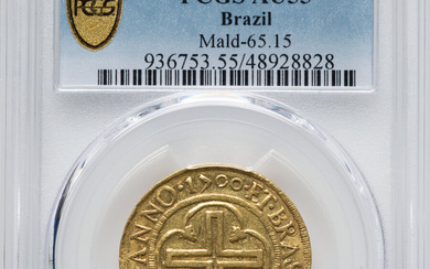 Brazil: , Pedro II gold 4000 Reis 1700 AU55 PCGS,...