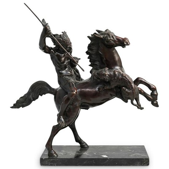 Bronze Figural Horseback Rider With Spear