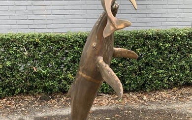 Bronze Sculpture -Mother Humpback Whale & Calf by Delier