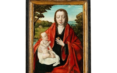 Brügger Meister um 1500, Madonna mit dem Kind vor Landschaft