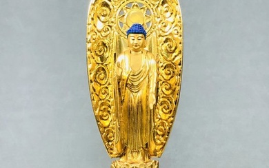 Buddha Amitabha standing statue 阿弥陀如来立像（Amida Nyorai）Okimono - Wood, Gold lacquered - Japan (No Reserve Price)