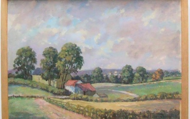 Byron Winston Walmby (1902-1978) large 1967 oil "Country landscape",...