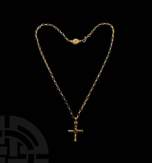 Byzantine Gold Chain and Cross Pendant with Garnet