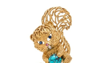 CARTIER, YELLOW GOLD AND MULTIGEM SQUIRREL BROOCH