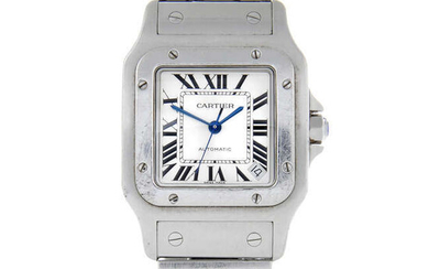 CARTIER – a gentleman's stainless steel Santos bracelet watch.