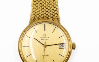 CERTINA Montre bracelet d'homme en or jaune (750). Boîtier circulaire, cadran à fond champagne, signé,...