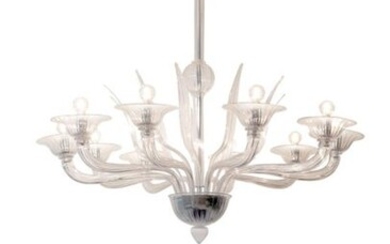 CHANDELIER AND PAIR OF WALL LIGHTS IN MURANO GLASS