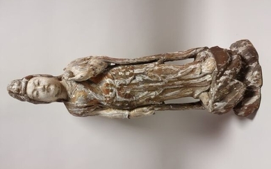 CHINE. Statuette de Guanyin en bois sculpté polychrome. H: 56 cm