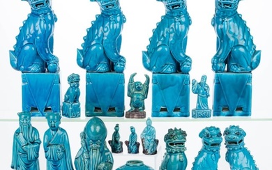 CHINESE AND JAPANESE PORCELAIN BLUE-GLAZED FIGURES, LOT OF 16