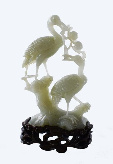 CHINESE WHITE JADE GROUP OF TWO CRANES