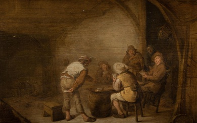 CIRCLE OF JAN MIENSE MOLENAER Haarlem, Netherlands (1610) / (1668) "Interior of tavern with card...
