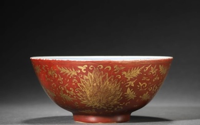 CORAL-RED GLAZE BOWL