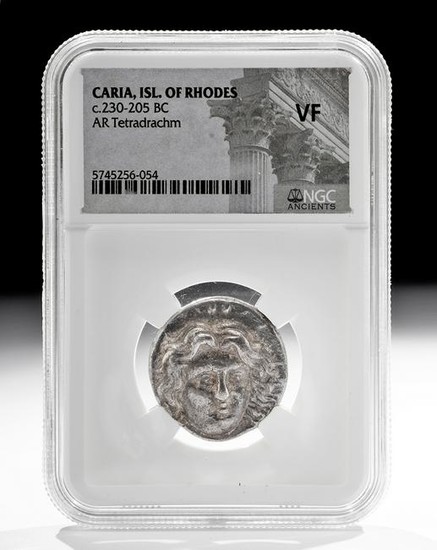 Caria Rhodos Silver Tetradrachm Coin, NGC Slab