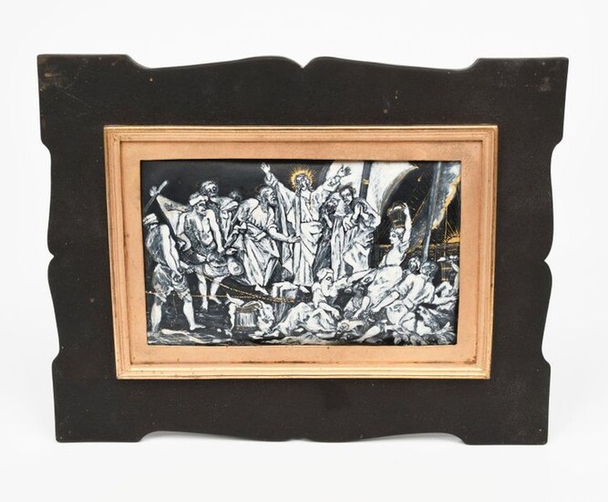Cast Your Nets a George Hunt enamel plaque, painted with the biblical scene, probably John Chapter 21, in brass and ebonised frame, 23 x 17.5cm. Provenance George Edward Hunt, thence by descent.