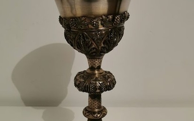 Chalice, Superb Chalice old Silver and Vermeil enameled medallion of Saints / RARE (1) - .950 silver, Vermeil - France - nineteenth century