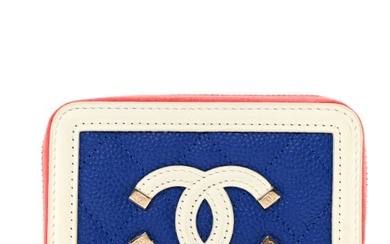 Chanel Caviar Quilted Filigree Coin Purse Blue White Red