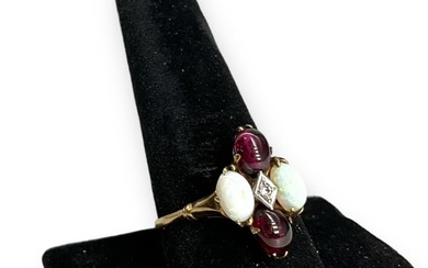 Charming Vintage Garnet and Opal Ring
