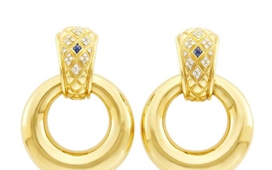 Chaumet Paris Pair of Gold, Diamond and Cabochon Sapphire Door Knocker Earclips