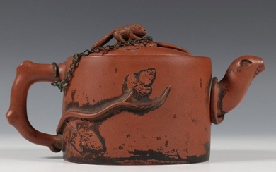 China, Yixing 'squirrel and grape' teapot with lid,...