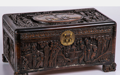 Chinese Carved Tropical Hardwood Chest