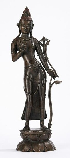Chinese Copper Alloy Silver Inlaid Standing Figure