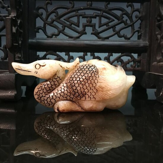 Chinese Hetian Jade Duck Figure