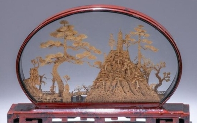 Chinese Lacquered Cork Temple Diorama