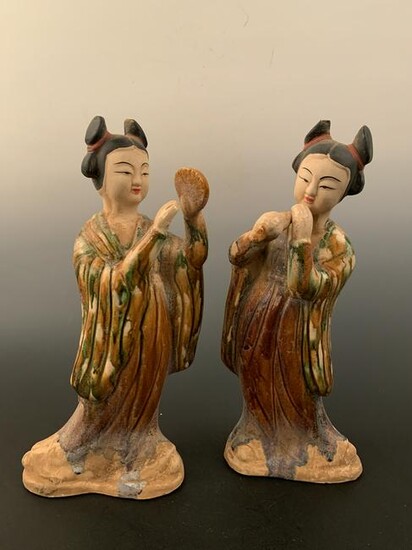 Chinese Pair Tang Shan Cai Famale Music Figurine
