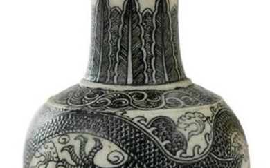 Chinese Unglazed Porcelain Dragon Vase