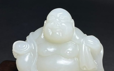 Chinese White Hetian Jade Laughing Buddha Statue