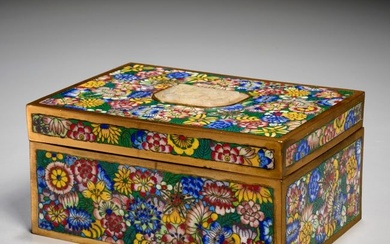Chinese cloisonne box with white jade mount