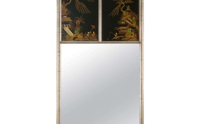 Chinoiserie Hand Painted Style Faux Silver Bamboo Mirror Decorative