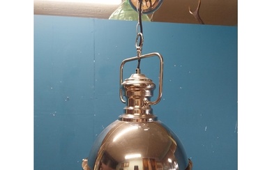Chrome industrial style hanging lamp. {58 cm H x 32 cm Dia.}...