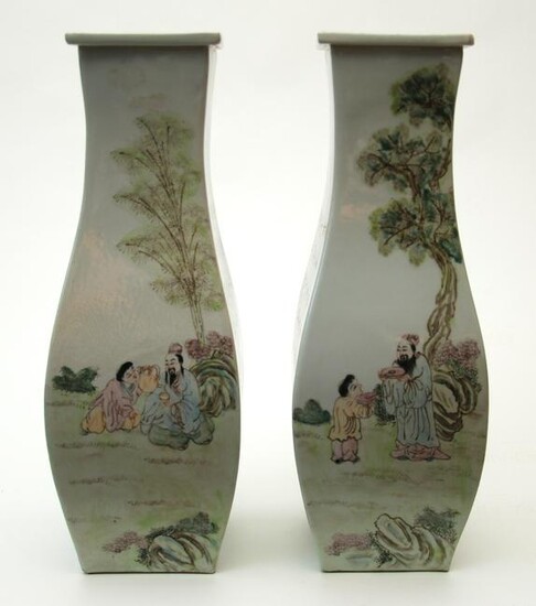 Cina coppia di vasi in porcellana decorati con