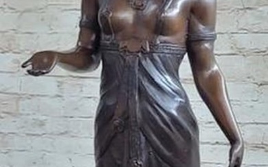 Cleopatra Egyptian Pharaoh Queen Bronze Statue Sculpture Egypt Decor 34" x 11"