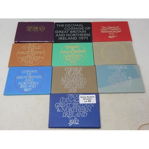 Collection of UK Proof Sets 1970, 1971, 1973, 1974, 1975, 19...