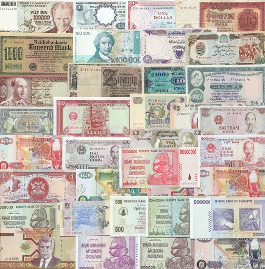 Collection of banknotes from all over the world, in total 110 pcs of which the main part in uncirculated condition and incl. some better notes