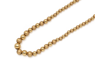 Collier en or 750 millièmes dit ''marseillais'', composé d'un rang de perles d'or partiellement satiné...